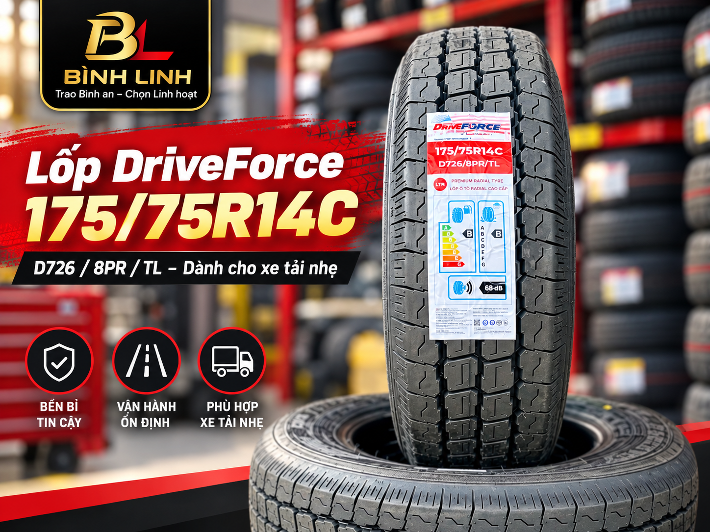 Giá Lốp 175/75R14C DRF Driveforce D726 8PR/TL – Lựa chọn bền bỉ cho Wuling Hongguang, Wuling WLQ9140