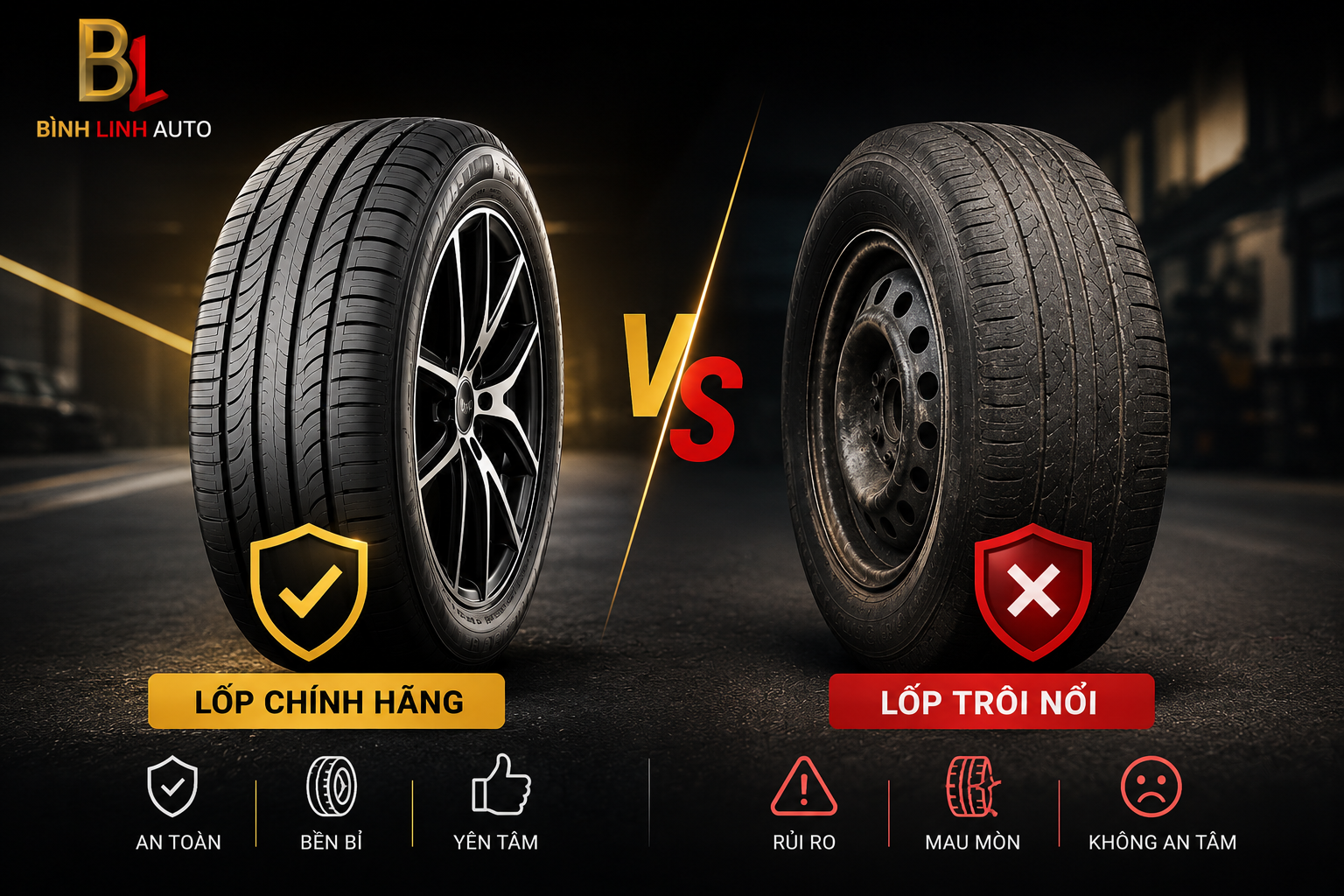 Lốp chính hãng và lốp trôi nổi khác nhau ở đâu?