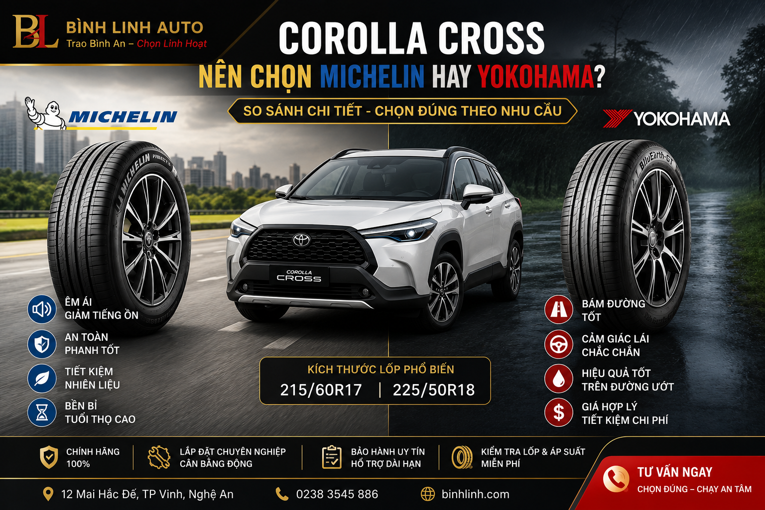 Corolla Cross nên chọn Michelin hay Yokohama?