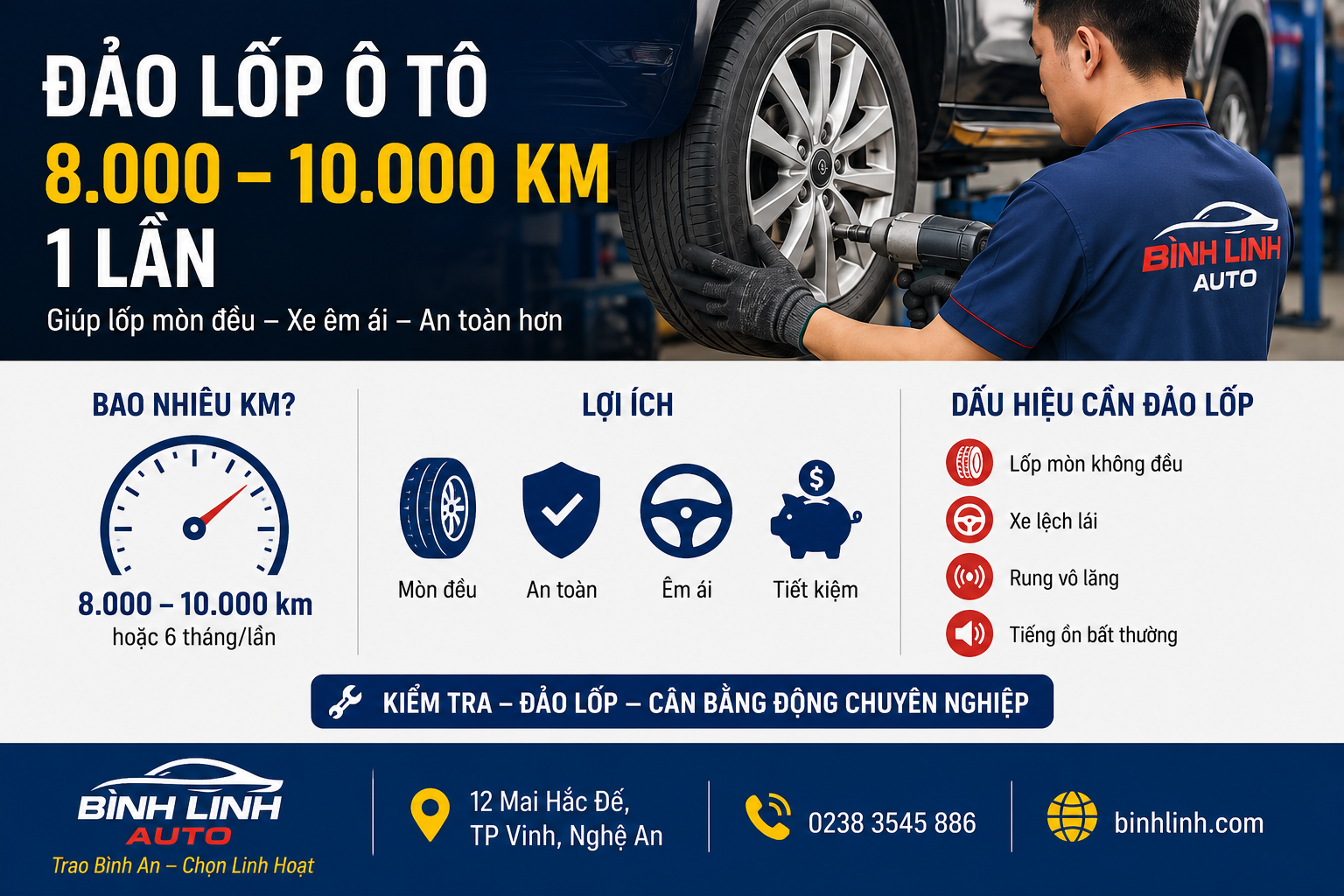 Bao nhiêu km nên đảo lốp ô tô một lần?