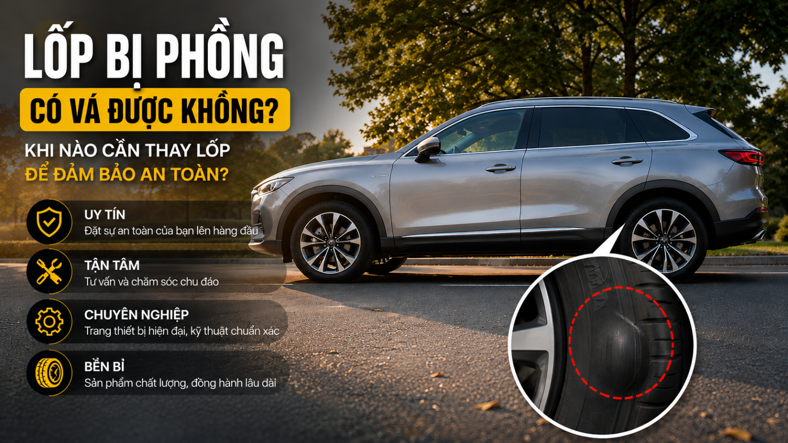 Lốp bị phồng có vá được không? Khi nào cần thay lốp để đảm bảo an toàn?