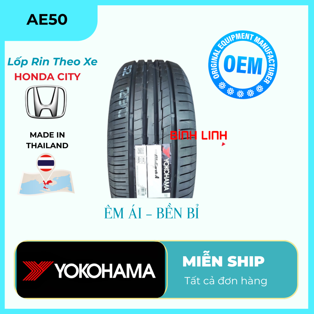 Lốp Yokohama 185/55R16 87H AE50 X L L3H0 BluEarth - xuất xứ Thái Lan R9827