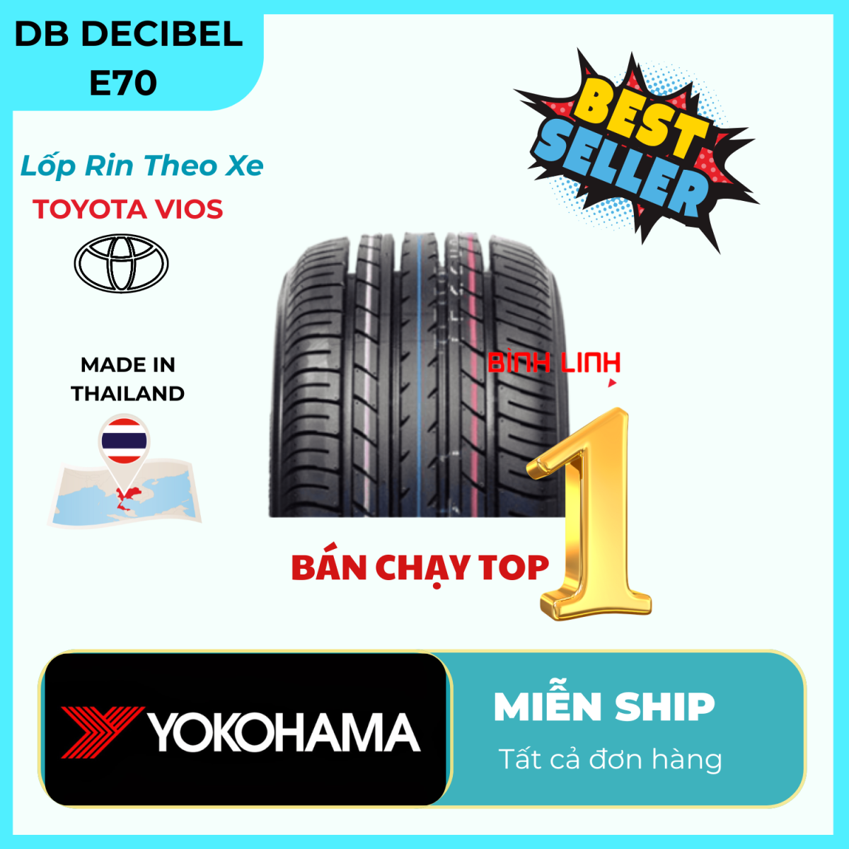 Lốp Yokohama 185/60R15 84H E70D - xuất xứ Thái Lan F4846